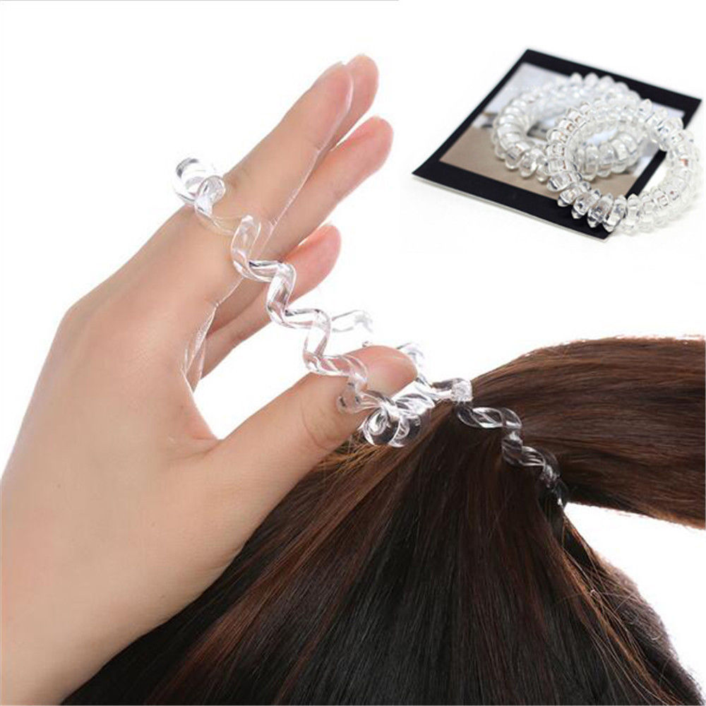 

3 pcs NEW FASHION Clear Elastic Rubber Hairband Phone Wire Hair Tie Rope Band Ponytail Hair Accessories for Women Lady Girl