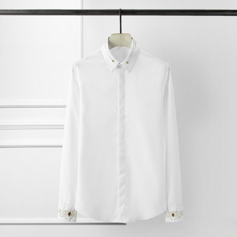 

Luxury Royal Cuff And Collar Rivet Black White Men Shirt Casual Long Sleeve Mens Plus Size 4xl Shirts, Beige