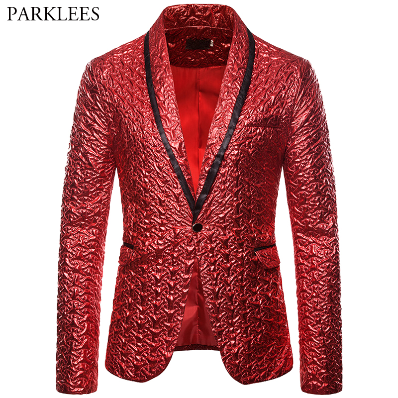 

Mens Red Blazer Pleated Shawl Collar Suit Coat Men Wedding Singer Stage Nightclub Dj Party Dance Men Blazers Masculino Homme XXL