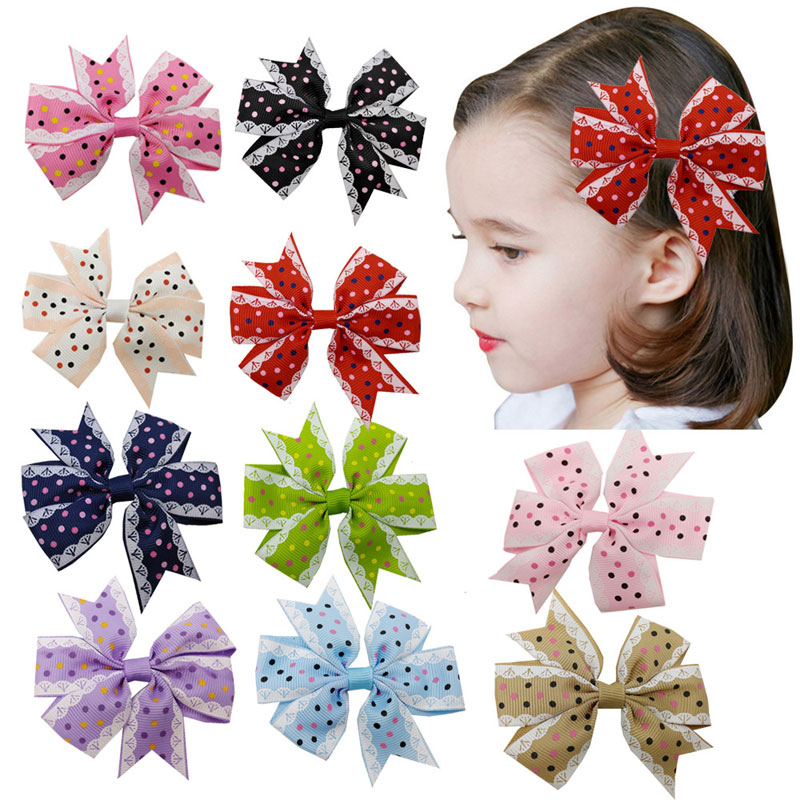 

Mixed color Baby Bows Dot hair Clips Rainbow Color Grosgrain Ribbon Children Kids Girls Barrettes Hair Accessories headwear