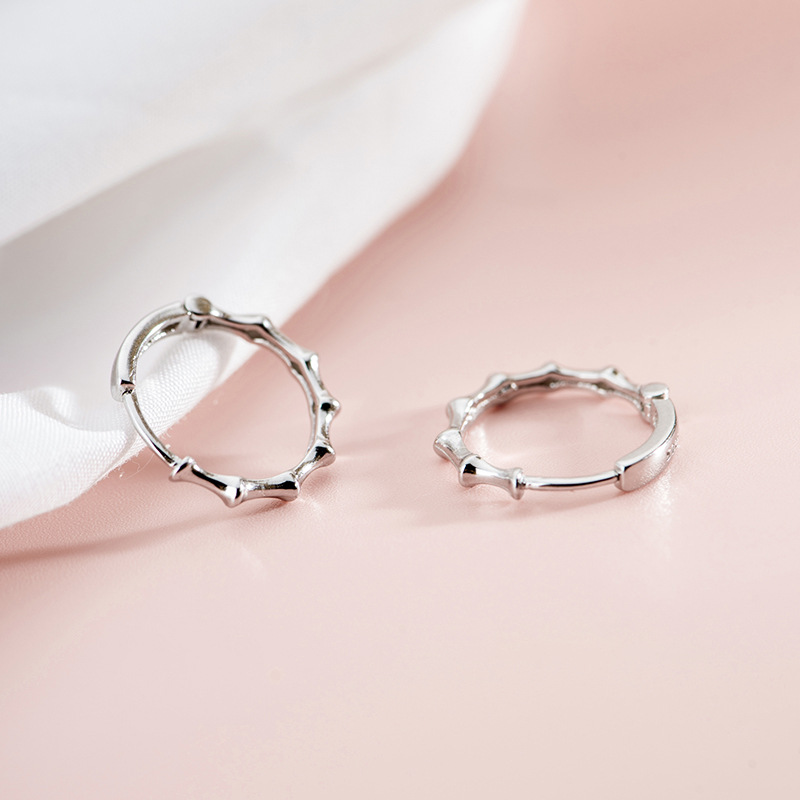 

Fashion 925 Sterling Silver Circle Bamboo Hoop Earrings For Women Elegant Minimalist Jewelry Female Earrings aros mujer Gift