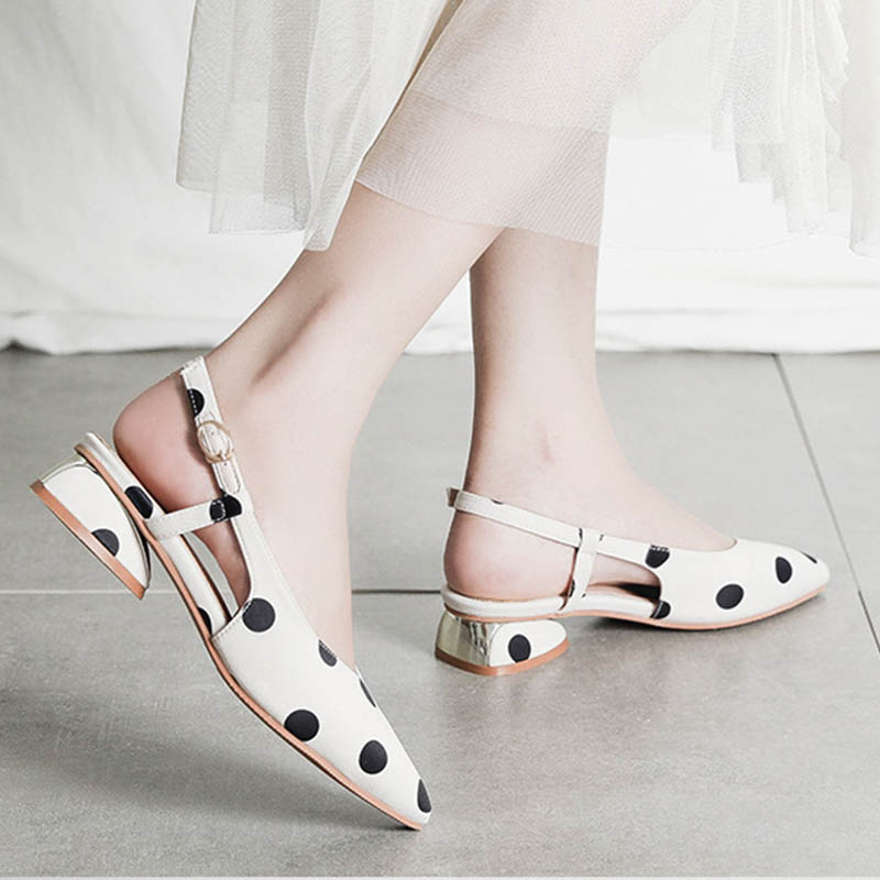 

Party Slingback polka dot pointed toe microfiber gladiator sandals women strange low heels shoes woman buckle band sandalias2020, Apricot
