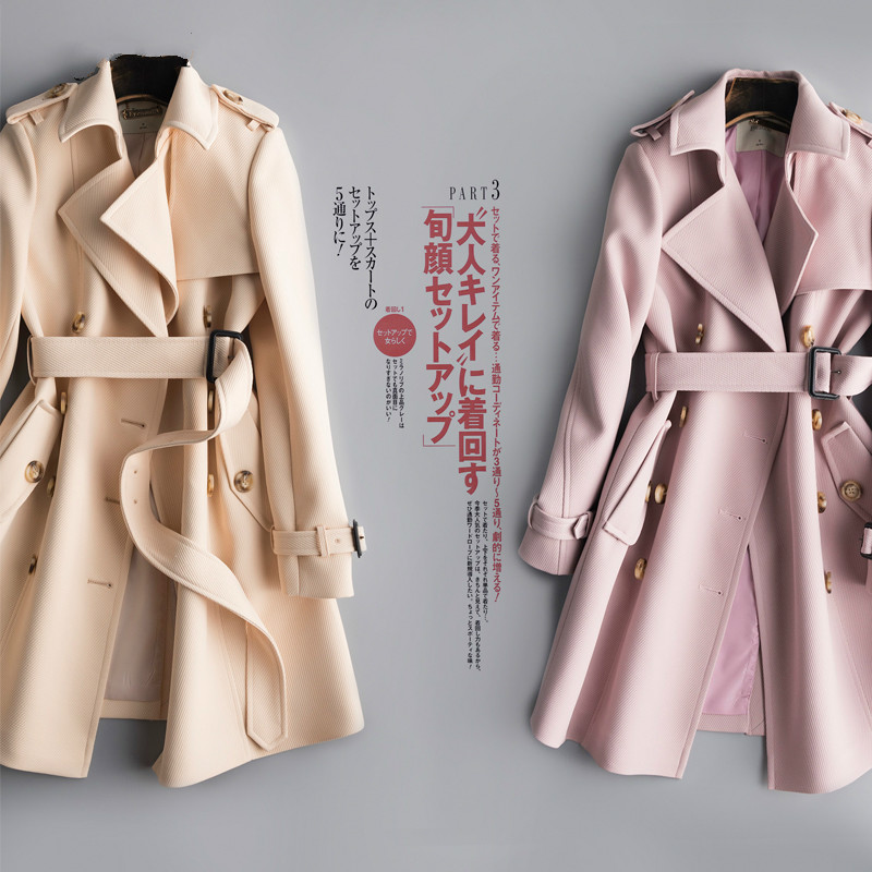 

Windbreaker Long Coat Women' for Women Fashion Korean Spring Autumn Double-breasted Trench Coats EF-920 KJ2495, Ivory