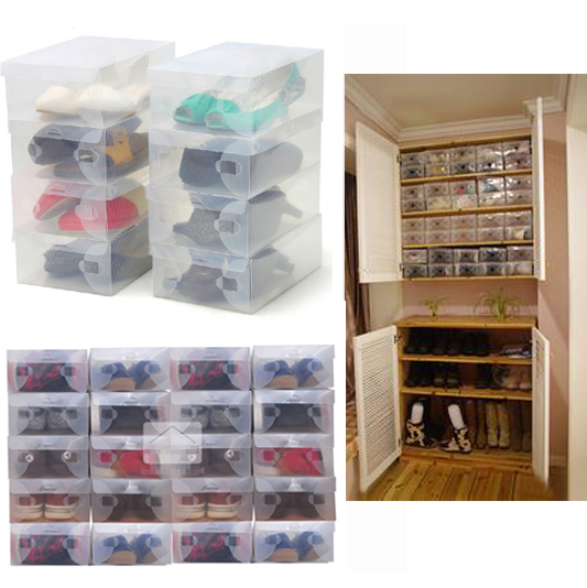 

10pcs Transparent Clear Plastic Shoes Storage Boxes Foldable Shoes Case Holder