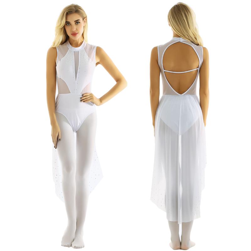 

Women Shiny Rhinestones Sleeveless Dancewear Gymnastics Leotard Bodysuit Ballet Dress Performance Lyrical Dance Costumes, Black