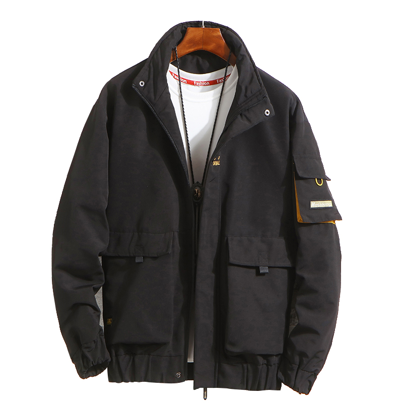 

Paragraph Lang Legendary Brand new 2019 autumn jacket men printed jacket multi-pocket bomber embroidered Polyester, Black and grey