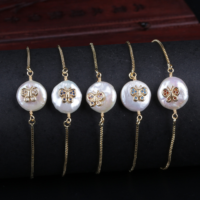 

purple red mint white mix cz beads butterfly charm natural freshwater pearl bead link bracelet for women wedding birthday gift