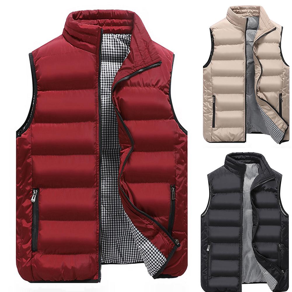 

2020 Hot Sales Plus Size Men Fashion Winter Sleeveless Plaid Lining Short Warm Down Waistcoat Fashion for Men Thin Light Jackets, Black;white