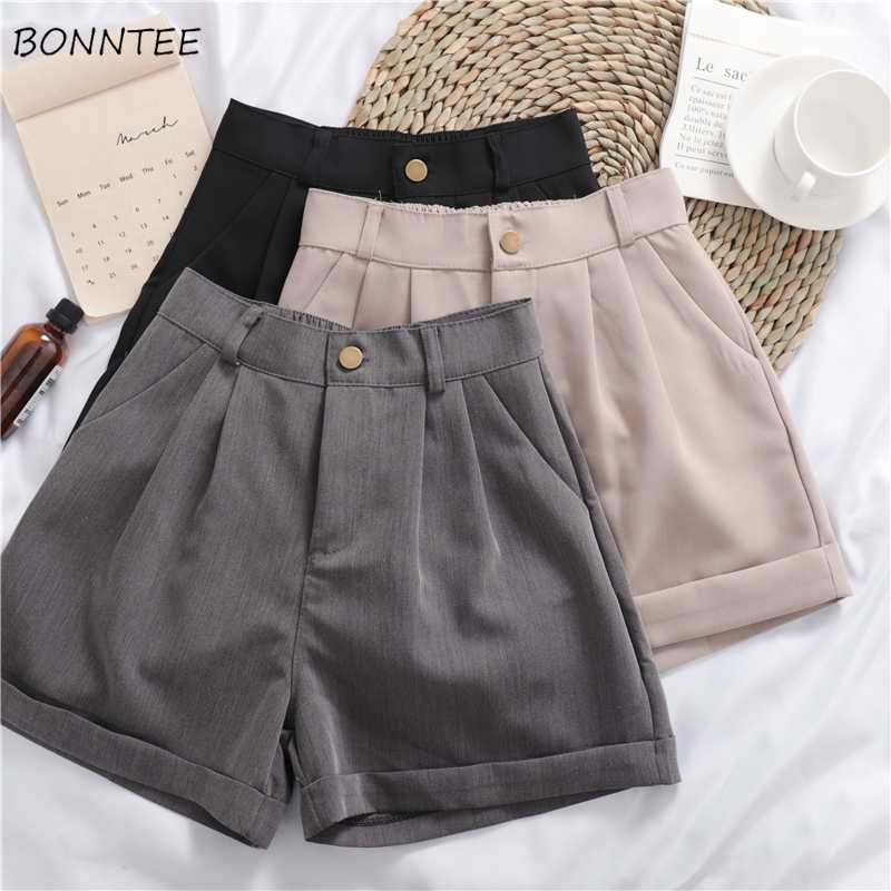 

Shorts Women Solid Trendy Elegant All-match High-quality Korean Style Single Button Daily Womens Female Loose Simple 2020 New, Black