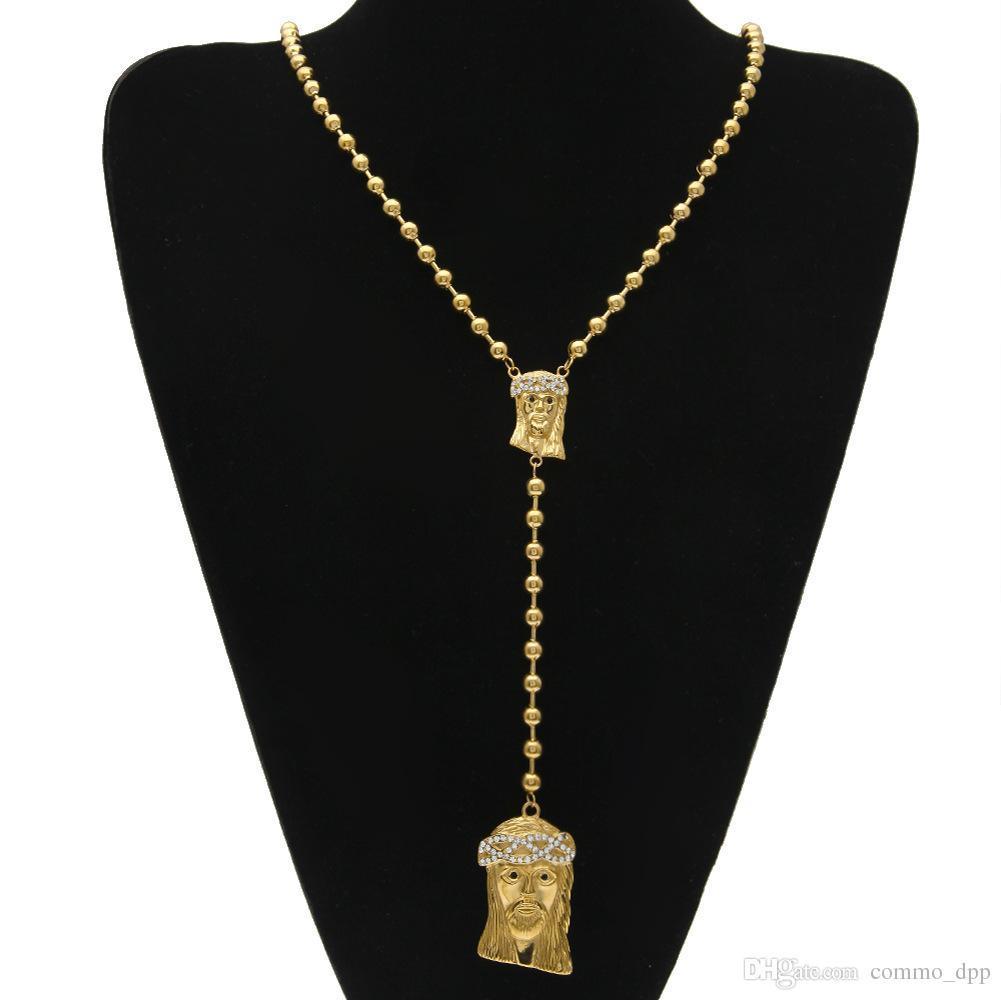 

Hip Hop Jewelry Crystal Diamond Rhinestones Gold Filled Jesus Pieces Pendants Statement Necklaces Beaded Chain For Mens Fashion Jewelry