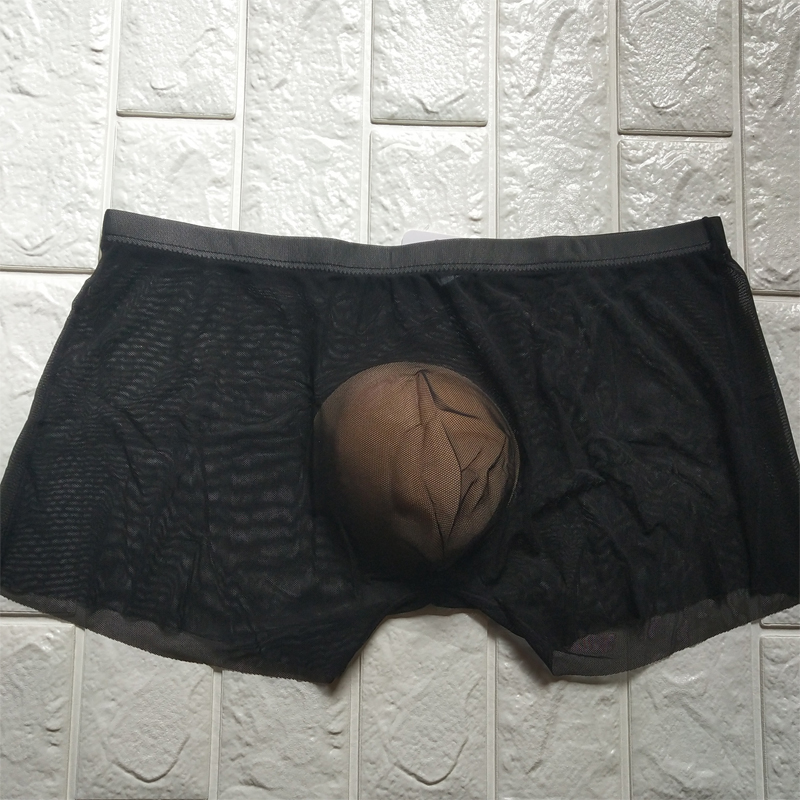

Sexy Lingerie Transparent Underwear Mens Boxers Comfortable Breathable Net Yarn Boxer U convex Shorts Panties Cueca Masculina, Black