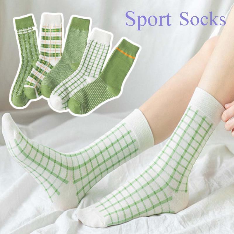 

Matcha Checked Striped Socks Women Crew Socks Girl Cotton Casual Thermal Harajuku Style Slipper Green Small Fresh Cozy, Lattice-white