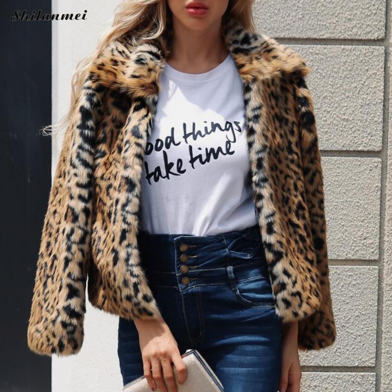 

Europe Fashion 2018 New Vintage Retro Women Faux Fur Leopard Coat Punk Rok Winter Warm Female Fur Coats Jacket Slimming Outwear, As pic