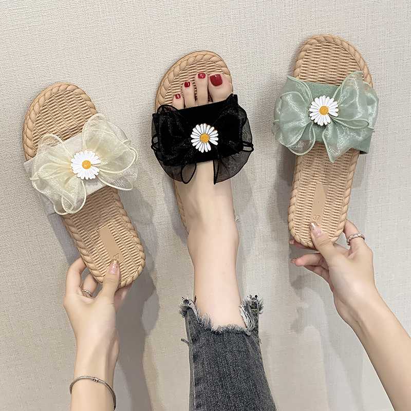

2020 Design Women Slippers Summer Slides Fashion Flowers Open Toe Flat Casual Shoes Sandal Outdoor Beach Flip Flops, Beige