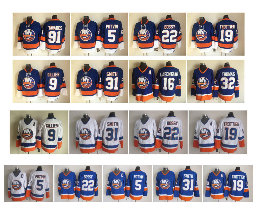

Vintage New York Islanders Jersey Denis Potvin Clark Gillies 22 Mike Bossy 19 Rocky Trottier 31 Billy Smith 91 John Tavares CCM Retro Hockey, As pic