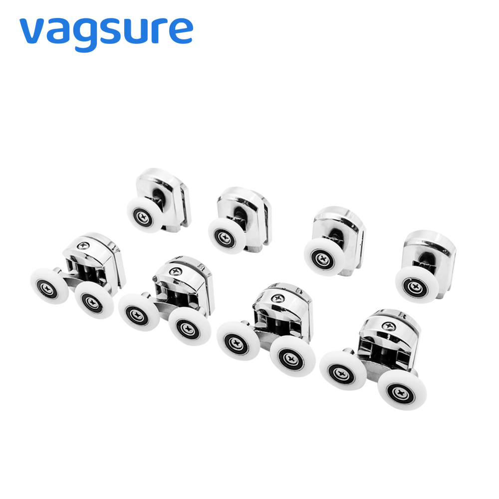 4pcs/8pcs a set Double Top And Single Bottom Chromed Zinc-Alloy Sliding Door Roller Bearings Shower Cabin Pulleys Wheels Runner-image-469386523