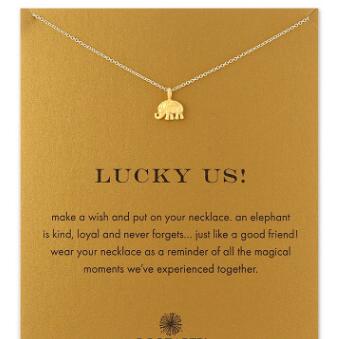 

With card! cute Dogeared Necklace with elephant pendant good luck elephant Necklace Blessing Card Necklaces