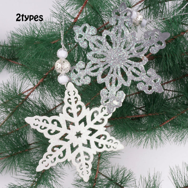

Christmas decoration Christmas tree pendant white snowflake hanging ornament 10cm with beads tree decoration supplies