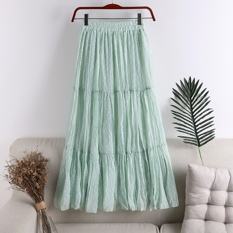 

2020 New Arrival High Waist Midi Skirts Korean Solid Polka Dot A-Line Women Skirt Streetwear Sweet Chic Faldas Mujer, Black