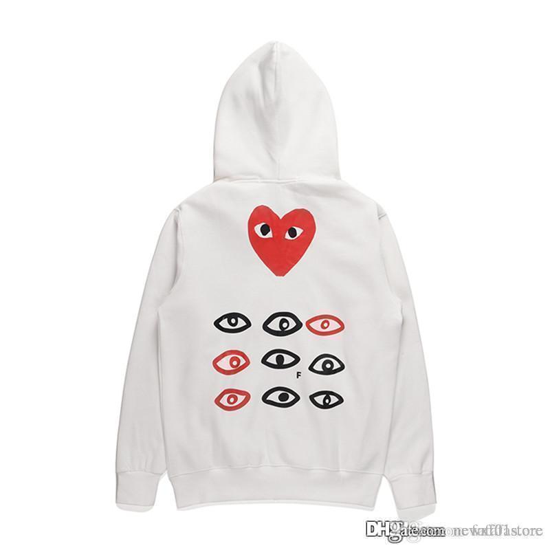 

2018 Hot Best Quality HOLIDAY Heart Emoji Unisex Casual Cotton Red Heart Embroidery CDG Play Sweater Loose Hoodies Coat, White