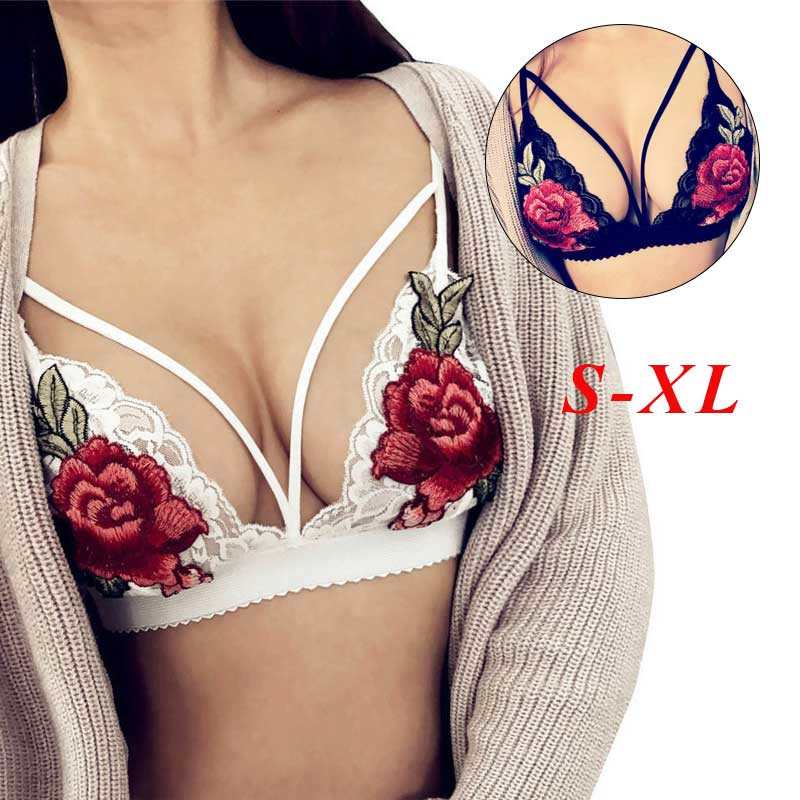 

Fashion Women Bandage Appliques Lace Bralette Bustier Crop Top Sheer Unpadded ladies Floral Appliques Unlined wire free hot#W, White