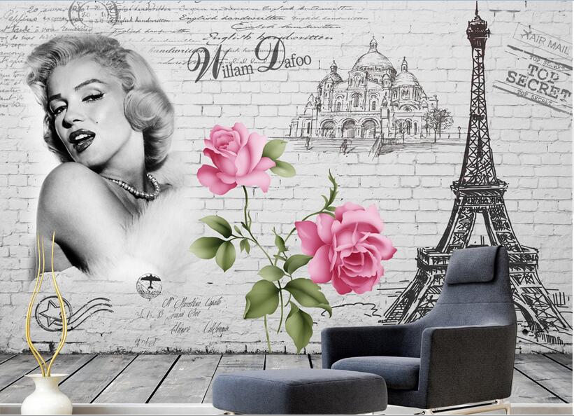 

3d wallpaper custom photo Nostalgic brick wall Marilyn Monroe bcakground wall living room Home decor 3d wall murals wallpaper for walls 3 d, Non-woven