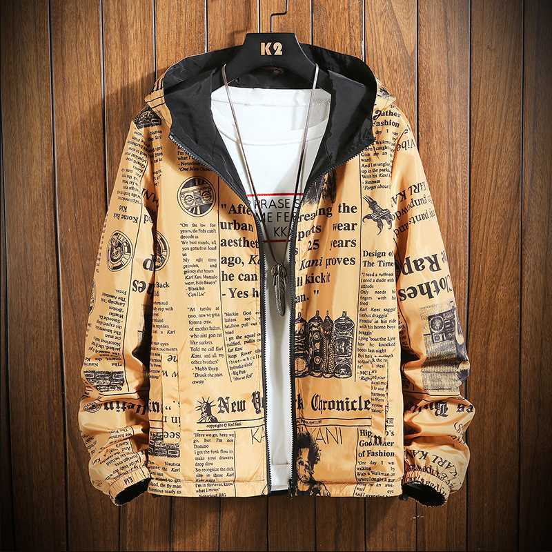 2020spring Men's New Coat Double-sided Wear Casual Jacket Male Korean Version of Loose Fashion Hooded Jacket Letter Printed Male