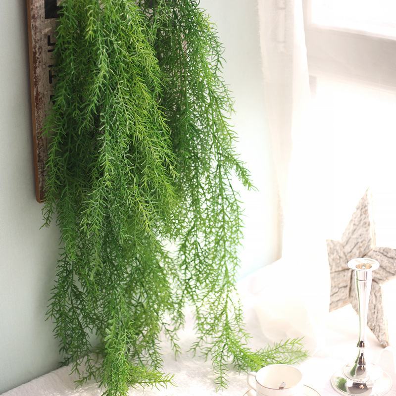 

105cm Long Artificial Flowers Pine Needles Fake Hanging Vine Plant Leaves Garland Home Garden Wall Decoration, Green