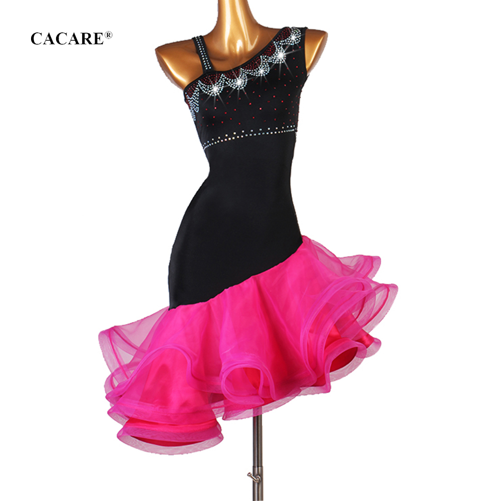 

Customize Latin Dance Dress Women Girls CHEAP Sale Latino Salsa Dance Competition Dresses Adult D0131 Fluffy Hem Rhinestones, Black