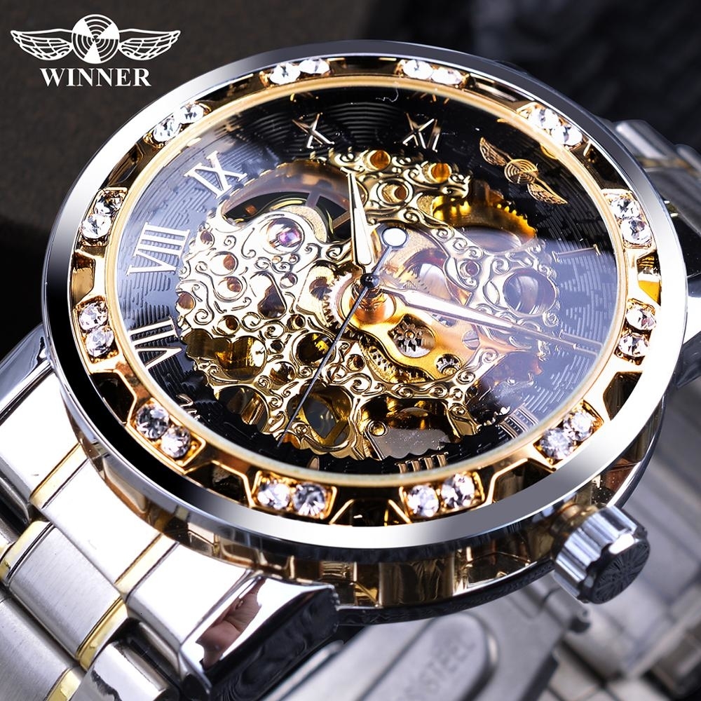 

Winner Transparent Fashion Diamond Luminous Gear Movement Royal Design Men Top Brand Luxury Male Mechanical Skeleton Wrist Watch LY191206, S1089 9