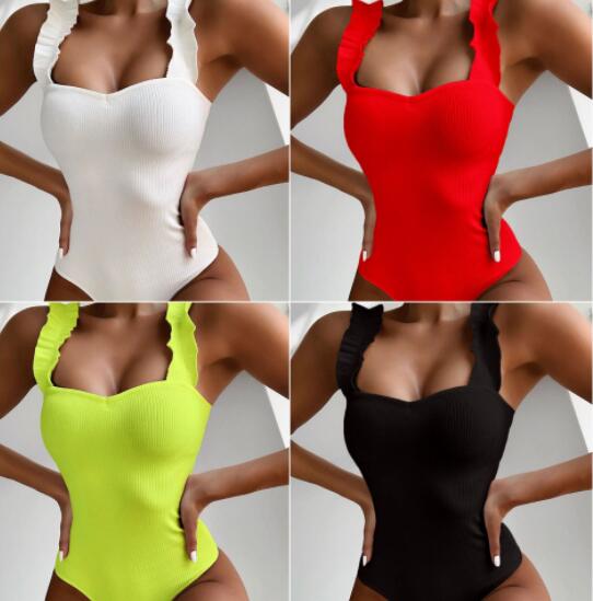 

Top Lovely 2020 beach open back sexy swimsuit high waist gold leaf print ear straps one piece girl Bikinis set beach yakuda swimwear sport