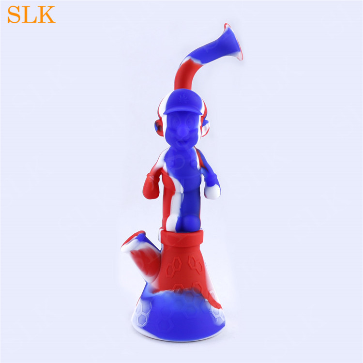 

Hot Sell 11.22'' bongs water pipes unbreakable silicone bubbler shisha silicone smoking pipes for smoking tobacco Cartoon character MARI O