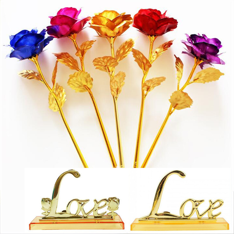 

Fashion Gold Foil Plated Rose Artificial Long Stem Flower Creative Gifts for Lover Wedding Christmas Valentines Mothers Day Home Decoration