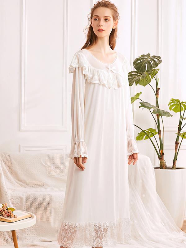 

Female Cotton Nightgowns Women Night Wear Home Dress Princess Sleepwear Honeymoon Nightdress home Clothing Night Dress Babydoll, White