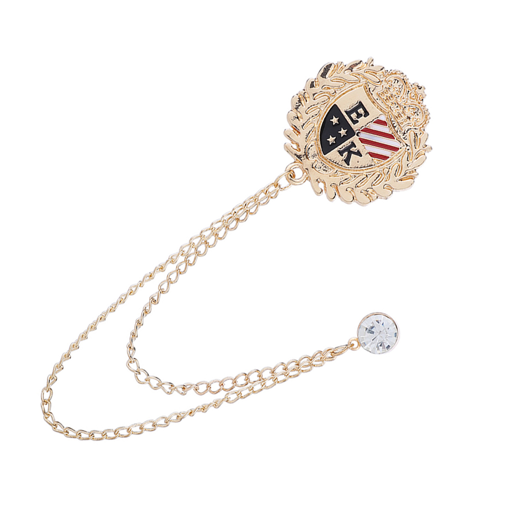 

Charm Crystal Shield Brooch W/ Tassel Chain Banquet Label Pin Collar Badge