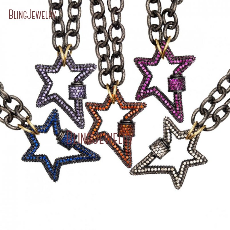 

Chains Stoned StarLock Zircon Micro Paved Screw Clasp Star Lock Charmholder Necklace NM30947