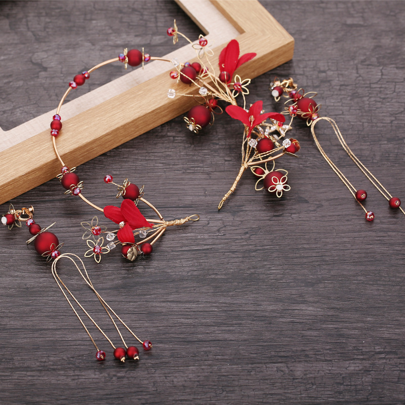 

Bride Headwear Korean Sen Hair Band Red Hair Ornament Immortals Hairdressing Hoop Toast Full Dress Accessories Marry Ornaments