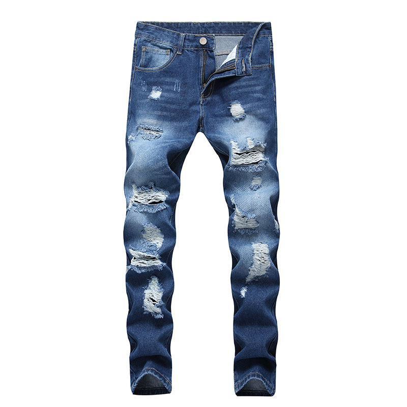 

Men Casual jeans Hiphop Denim Pants Knees Holes Ripped Distressed Bleached Scratched Fashionable High Qulaity, T-407