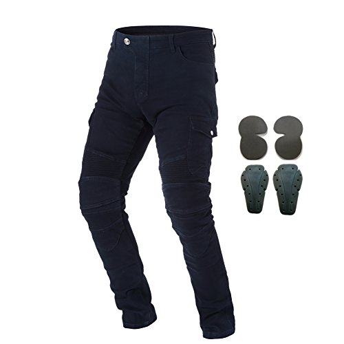 

Takuey Men Motorcycle Riding Pants Motorcross Denim Jeans With 4 Protect Pads Equipment Knight Trousers Black, As pic
