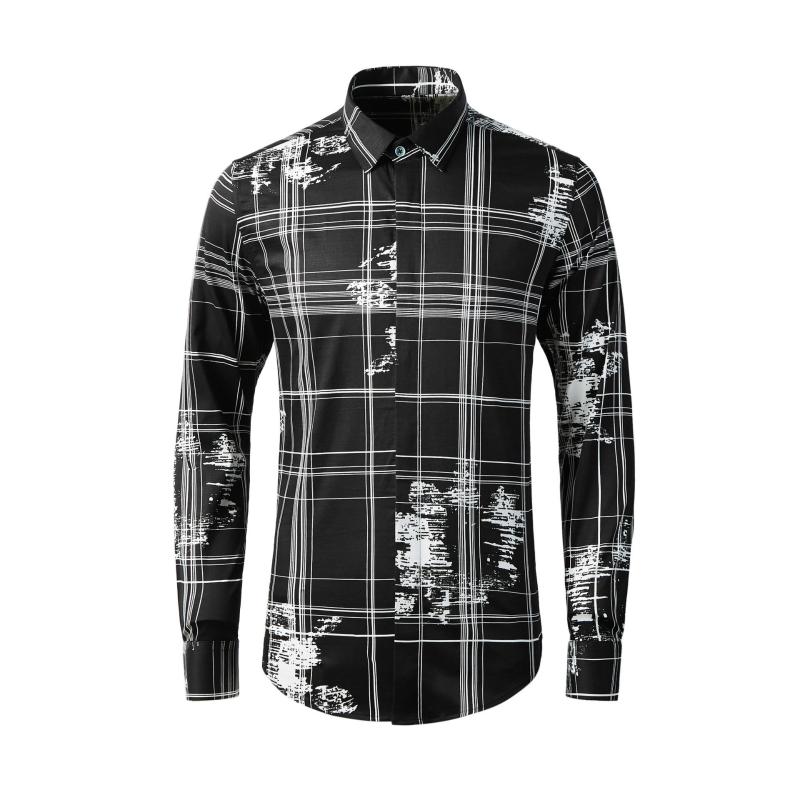 

men's shirts cotton plaid spring fashion long sleeve print famous personality flowers high quality size  L XL XXL XXXL 4XL, Black