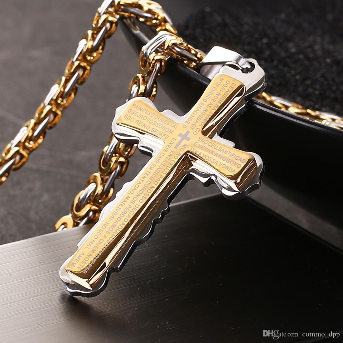 

Top Quality Stainless Steel Cross Necklaces Bible Verse Christian Jesus Crucifix Pendant Biker Chain For Women&men Titanium Steel Jewelry