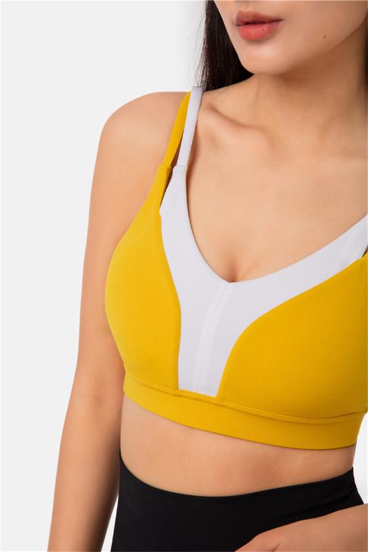 

2020 Summer Cross Straps Sports Bra Women Wireless Yoga Bra Fitness Top Padded Push Up Gym Workout Crop Top Activewear, Yellow