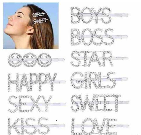 

Crystal Rhinestone Letter Hair Clips New 12 Words Girl Hairpin Diamond Words Barrettes Fashion Bangs Clip Woman Hair Accession GB1701