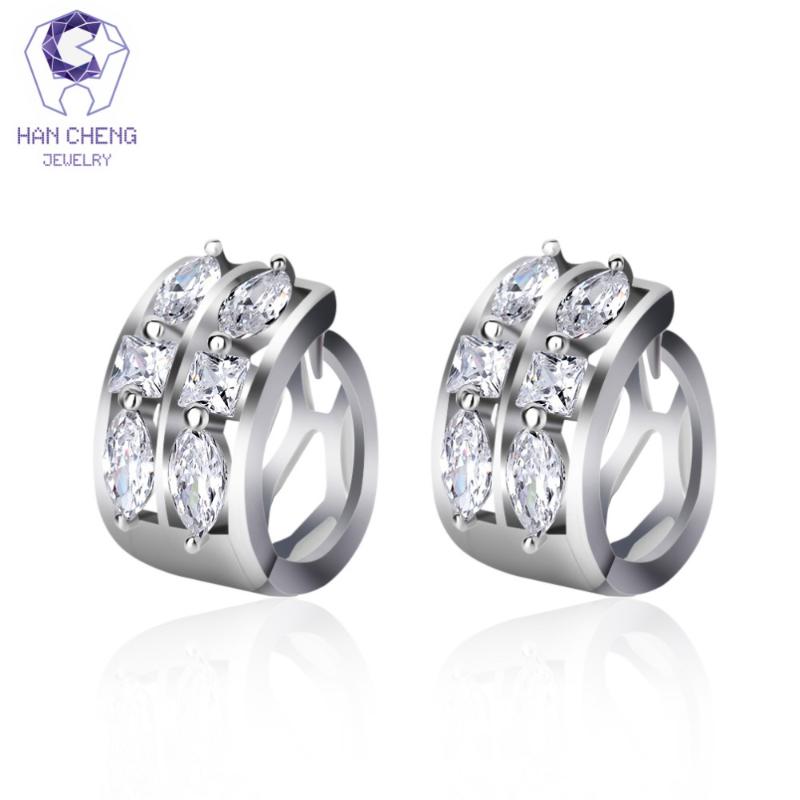 

Charm HanCheng Fashion Silver Plated Loop Circle Zircon CZ Gem Stone Small Hoop Earrings For Women Jewelry Brincos Bijoux