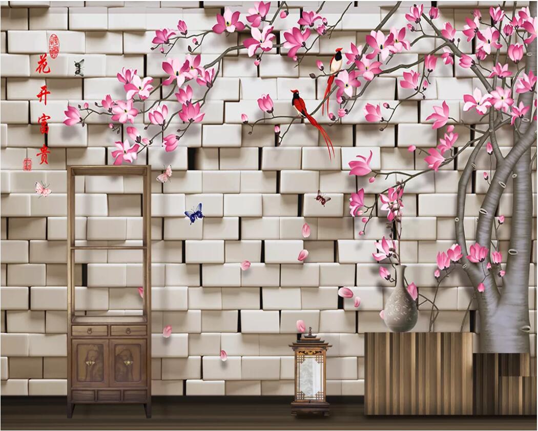 

3d room wallpaper custom photo mural 3D flower open rich hand-painted magnolia bird home decor wall art pictures wallpaper for walls 3 d, Non-woven fabric