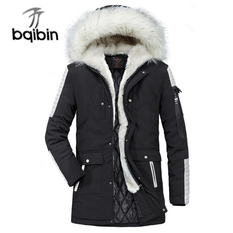

2018 Parka Men Warm Thick Jacket New Long Winter Parkas Fur Hooded Overcoat Male Causal Outerwear Size -XXL, Black