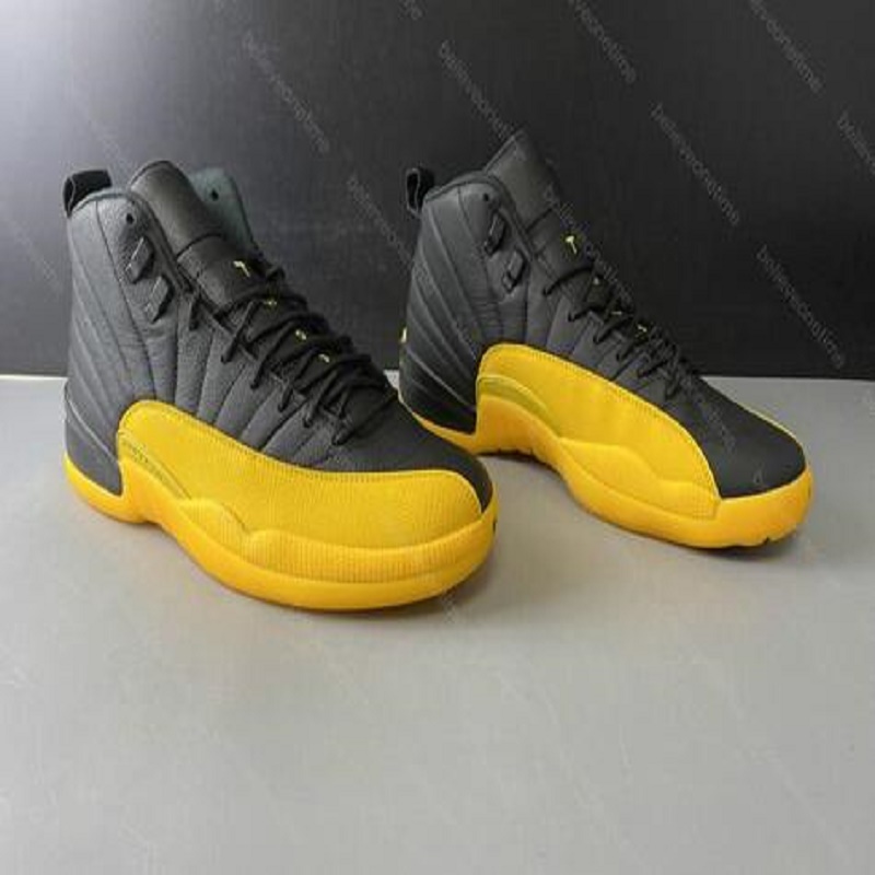 

Free Socks New Cheap 12s University Gold shoe 12 Black Yellow mens basketball shoes Sports sneakers US13, Color 32