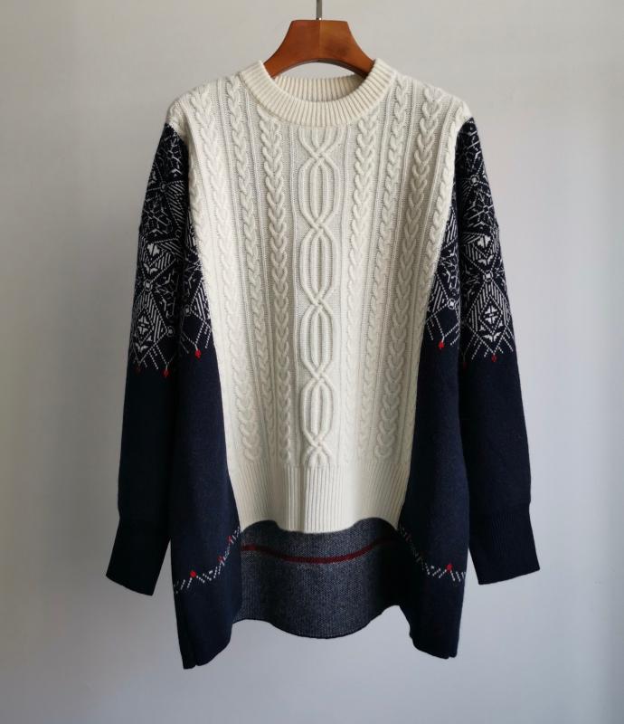 

2019 new ladies fashion long-sleeved sexy casual contrast color printing irregular swing cashmere sweater 1118, As photos