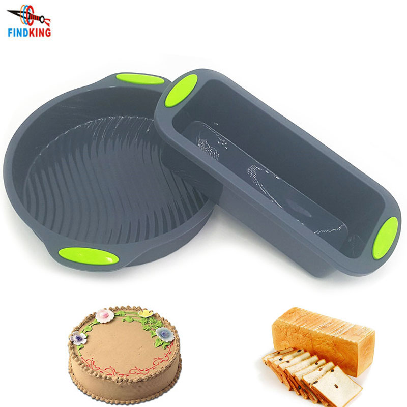 

FINDKING Square & Round Shape Double Color Silicone Baking Cake Mold DIY Toast Bread Pans Cake Dishes Tray 2 in 1 set Package