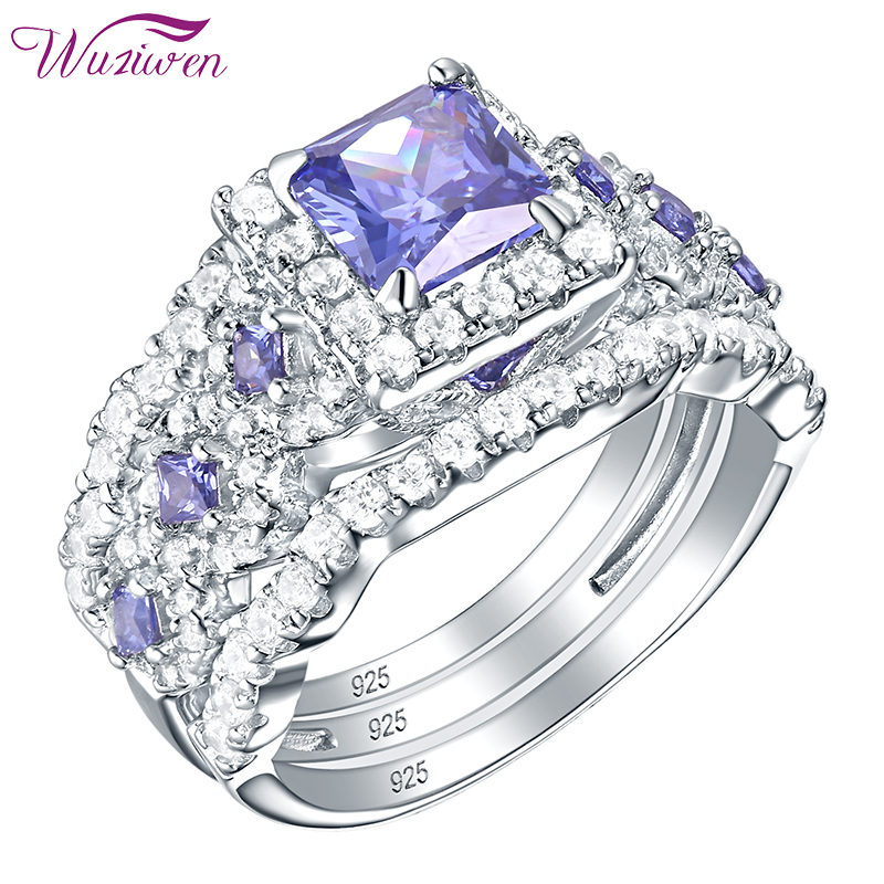 

Wuziwen Purple Blue Princess Cut Tanzanite Gemstone Wedding Ring Set For Women Classic Jewelry 3 Pcs 925 Sterling Silver Rings V191220